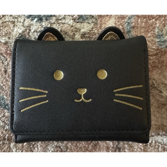 Black Cat Card Case Coin Purse Card Holder,Cute Faux Leather Wallet Black New - Picture 1 of 5